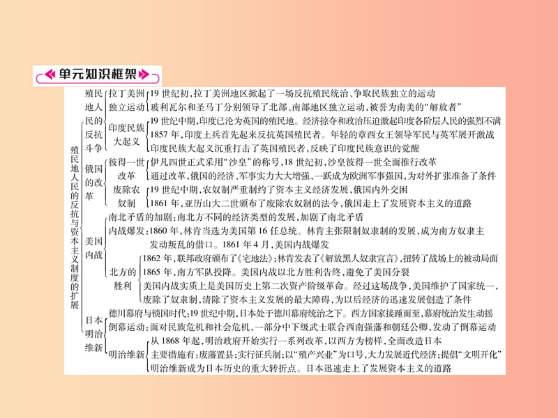 2019九年级历史下册 第1单元 殖民地人民的反抗与资本主义制度的扩展总结提升自主学习课件 新人教版.ppt_第2页