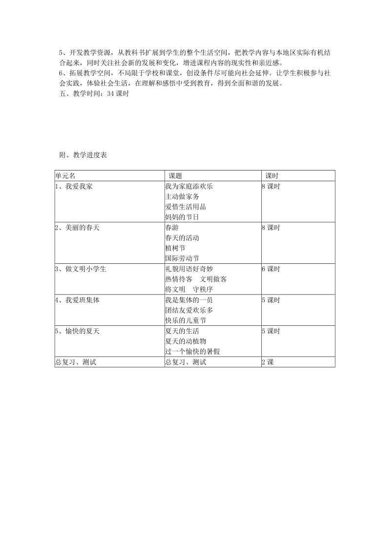 2019年(春)一年级品生下册 全一册教学计划 冀教版.doc_第2页