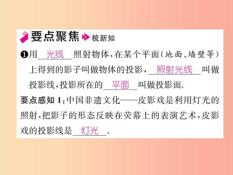 2019年春九年级数学下册 第29章 投影与视图 29.1 投影 第1课时 平行投影与中心投影习题课件 新人教版.ppt_第2页