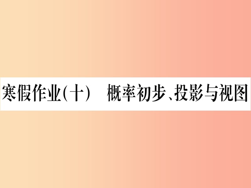 九年级数学下册 寒假作业（十）概率初步、投影与视图课堂导练课件（含2019中考真题） 新人教版.ppt_第1页