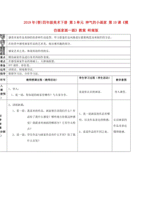 2019年(春)四年級美術(shù)下冊 第3單元 神氣的小畫家 第10課《模仿畫家畫一畫》教案 嶺南版.doc