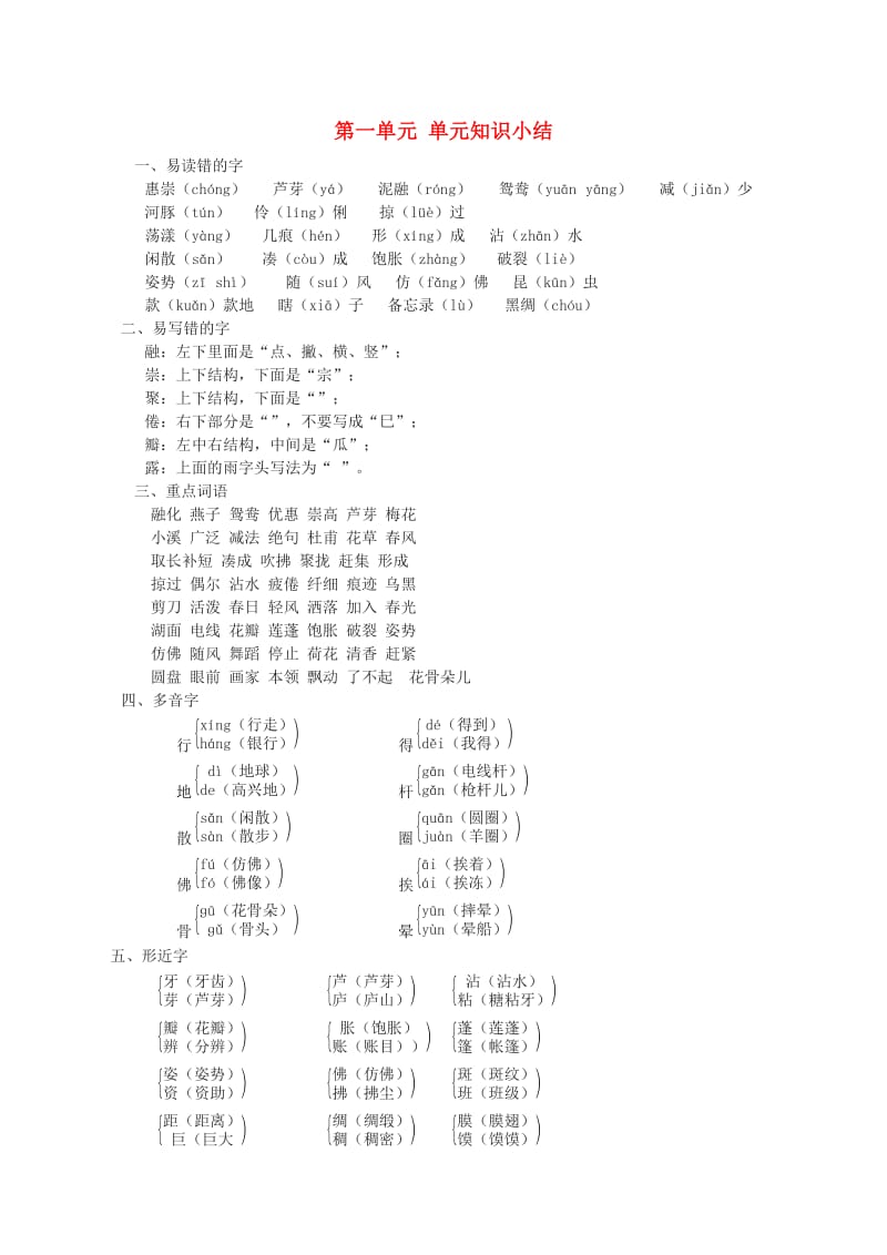 2019三年级语文下册 第一单元基础知识必记 新人教版.doc_第1页