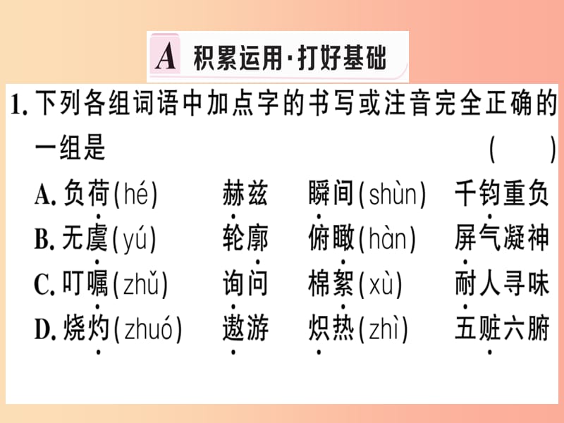 （武汉专版）2019春七年级语文下册 第六单元 22 太空一日习题课件 新人教版.ppt_第2页