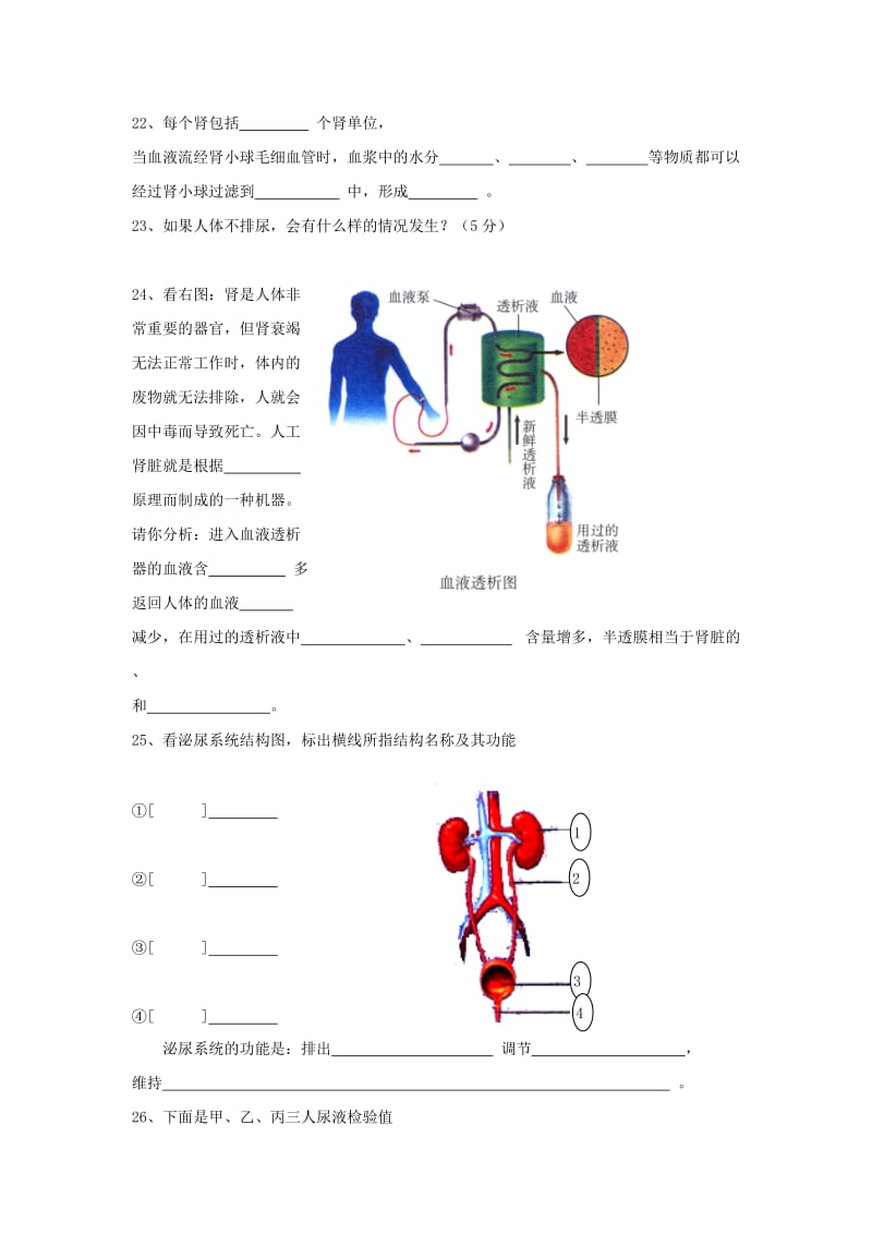 2019-2020年人体内废物的排除测试题和答案.doc_第3页