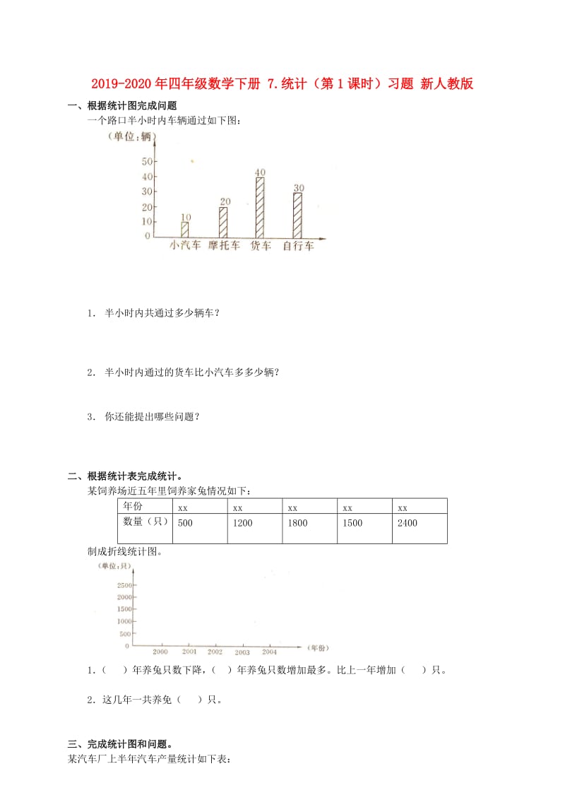 2019-2020年四年级数学下册 7.统计（第1课时）习题 新人教版.doc_第1页