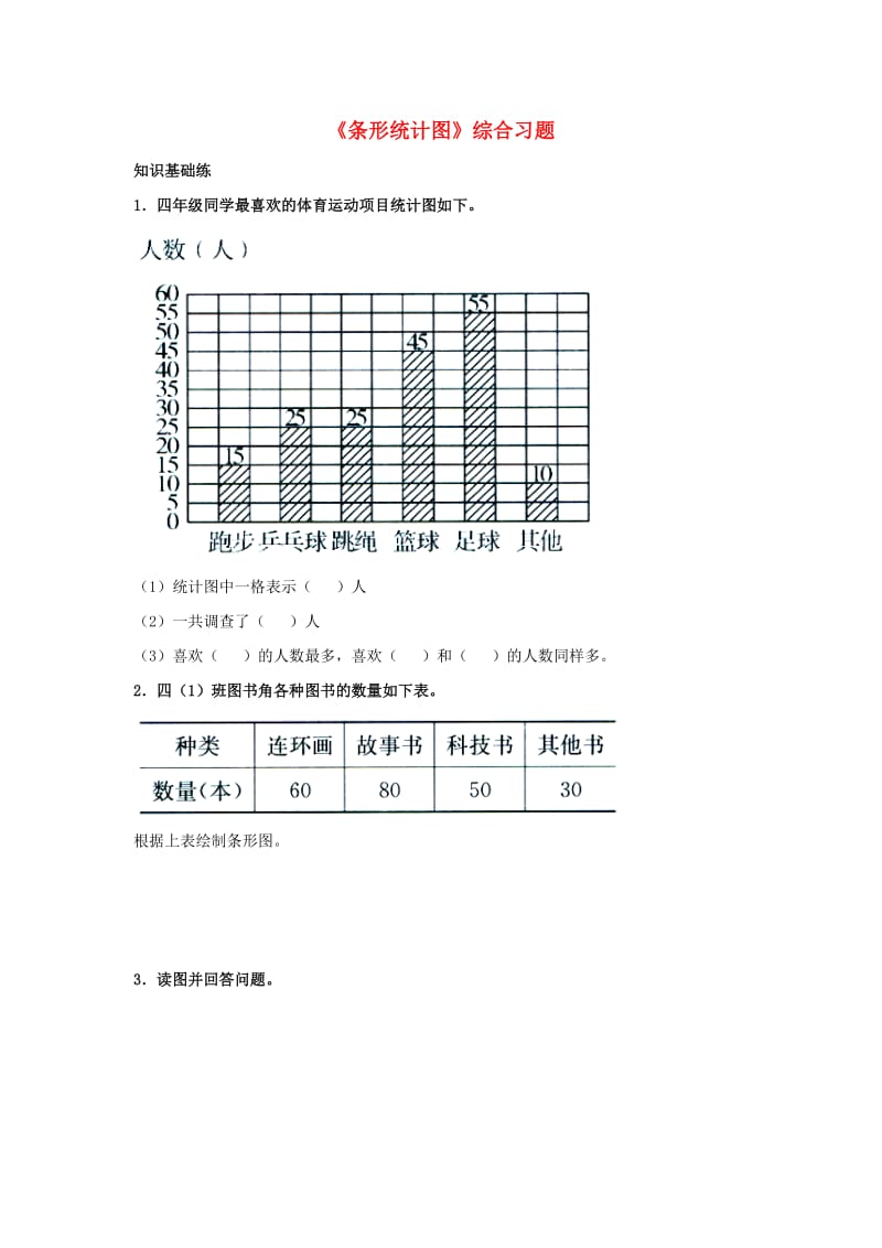 2019四年级数学上册 第8单元《平均数和条形统计图》（条形统计图）综合习题2（新版）冀教版.doc_第1页