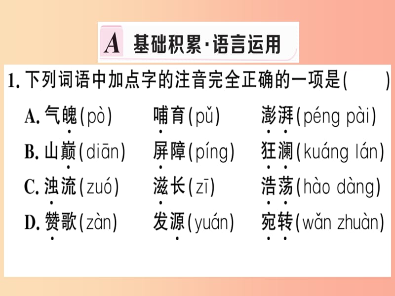 （贵州专版）2019春七年级语文下册 第二单元 5 黄河颂习题课件 新人教版.ppt_第2页