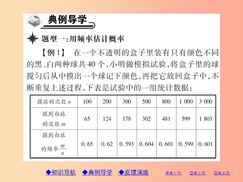 九年级数学上册 第25章 随机事件的概率 25.2 随机事件的概率 25.2.2 频率与概率习题课件 华东师大版.ppt_第3页