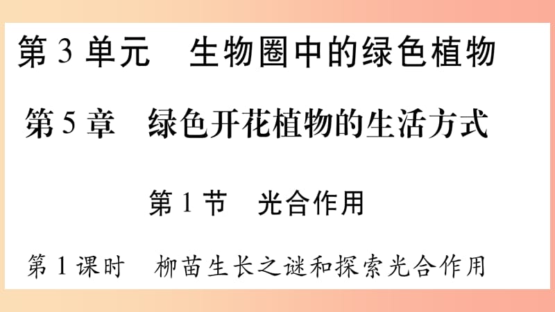 2019秋七年级生物上册第三单元第5章第1节光合作用第1课时习题课件（新版）北师大版.ppt_第1页