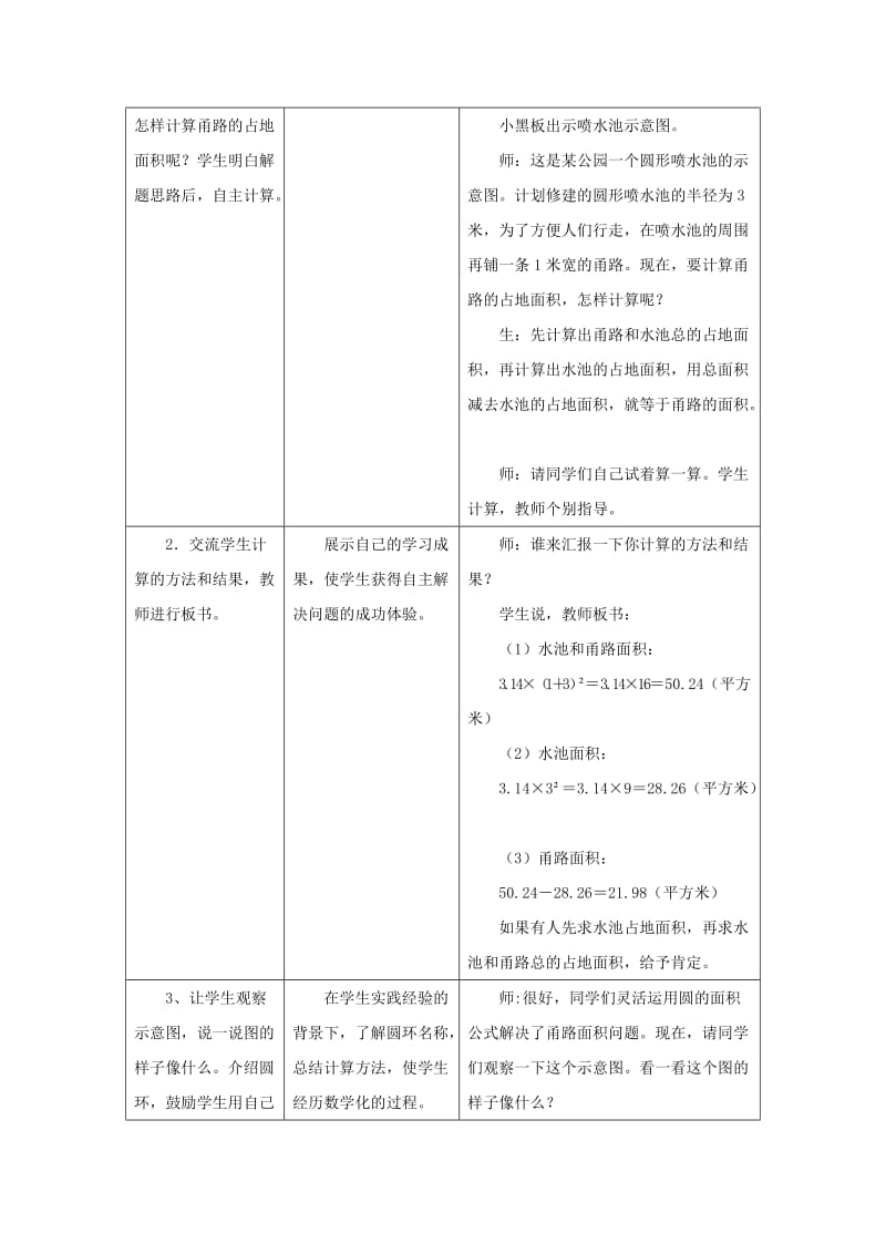 2019六年级数学上册 第4单元 圆的周长和面积（圆环的面积）教案 冀教版.doc_第2页