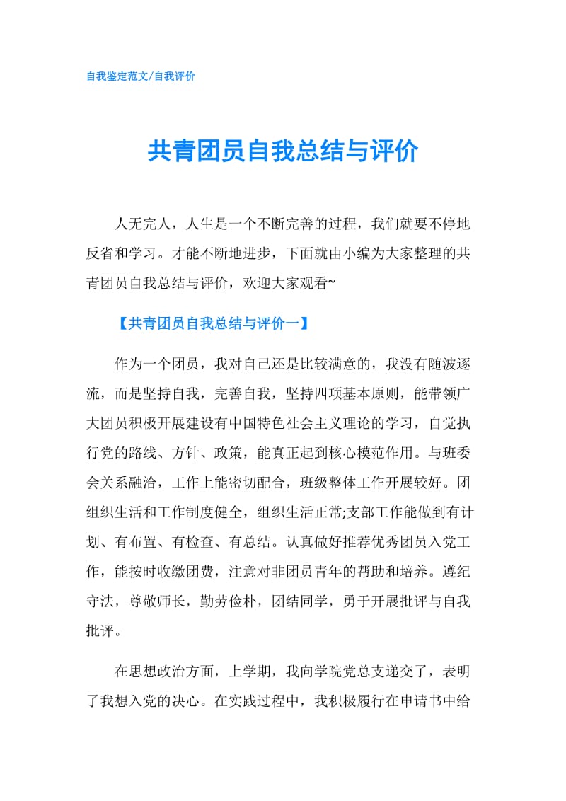 共青团员自我总结与评价.doc_第1页