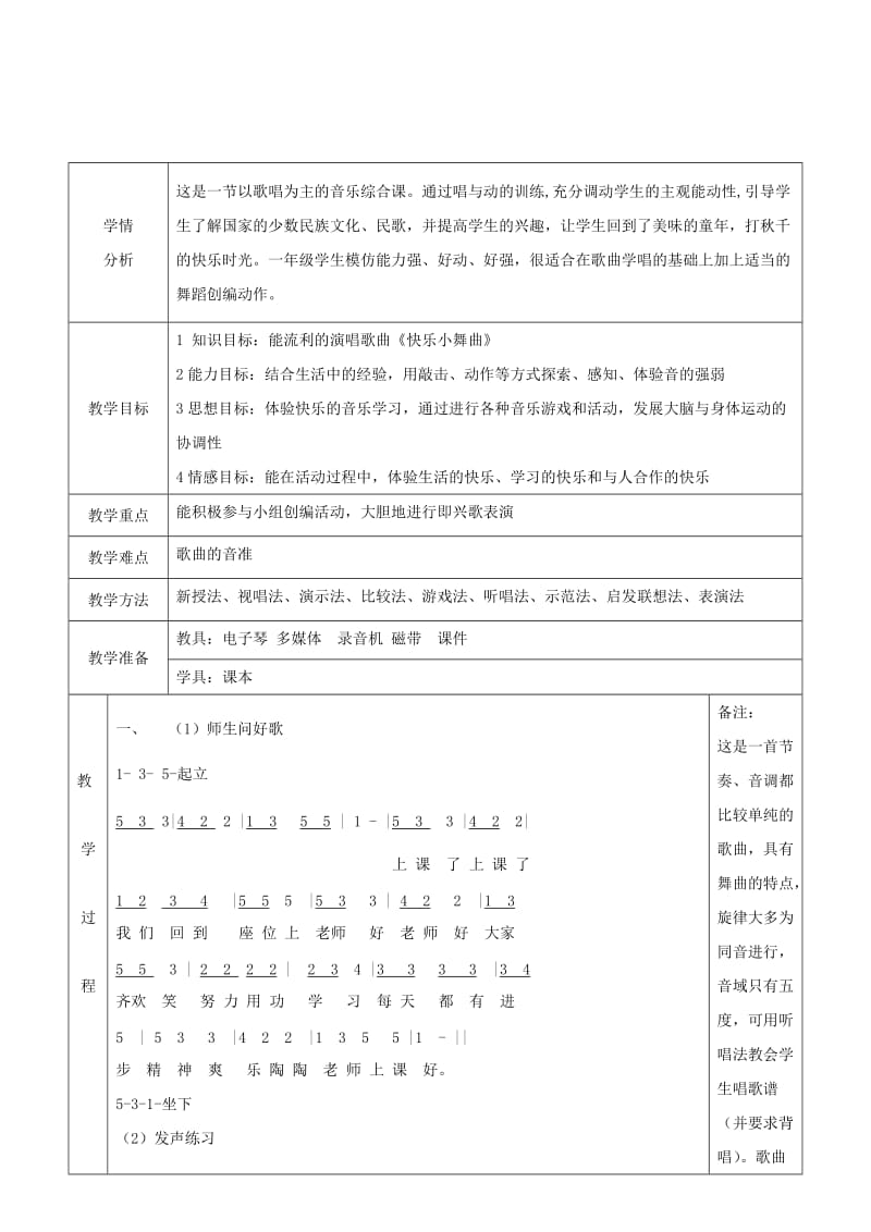 2019年(春)一年级音乐下册 第4单元《快乐小舞曲》教案 新人教版.doc_第2页