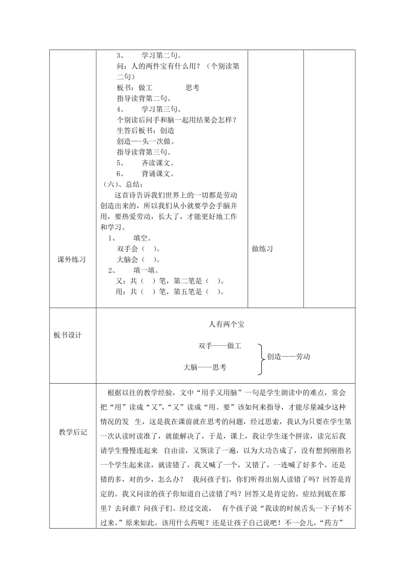 2019年(春)一年级品社下册《人有两件宝》教案2 沪教版 .doc_第2页