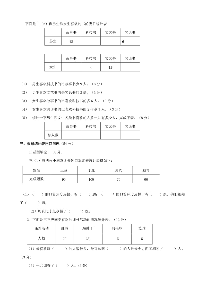 2019年三年级数学下册 第九单元评估检测题（A卷） 苏教版.doc_第2页