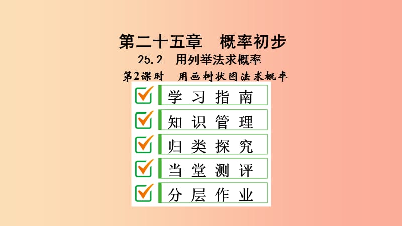 九年级数学上册 第25章 概率初步 25.2 用列举法求概率 第2课时 用画树状图法求概率课件 新人教版.ppt_第1页