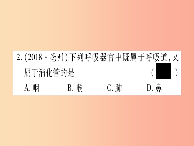 （贵港地区）2019年中考生物总复习 七下 第4单元 第10章 人体的能量供应习题课件.ppt_第3页