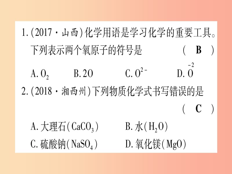 （甘肃专用）2019中考化学 专题突破一 化学用语与微观模型（提分精练）课件.ppt_第2页