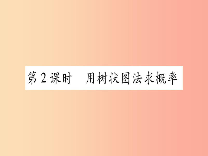 九年级数学下册 第4章 概率 4.2 概率及其计算 4.2.2 用列举法求概率 第2课时 用树状图法求概率作业.ppt_第1页