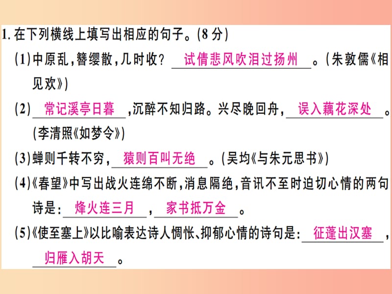 （河北专用）2019年八年级语文上册 第五单元检测卷习题课件 新人教版.ppt_第2页