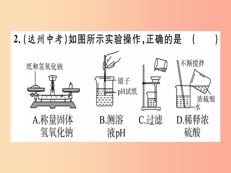 （安徽专版）九年级化学下册 摸底集训篇 卷三 教材基础实验题习题课件 新人教版.ppt_第2页