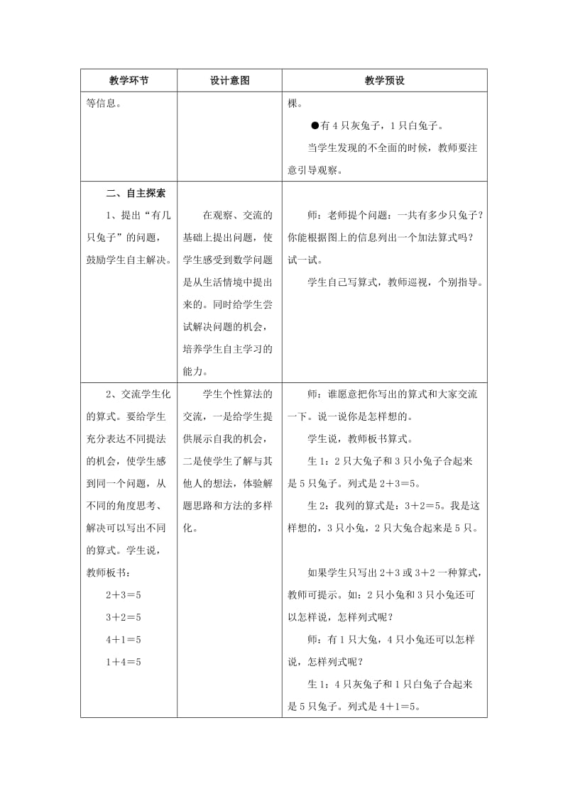 2019一年级数学上册 第5单元《10以内的加法和减法》（5以内加法 第2课时）教案 （新版）冀教版.doc_第2页