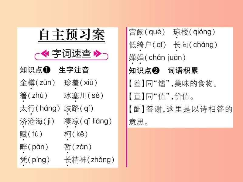 （云南专版）2019年九年级语文上册 13 诗词三首作业课件 新人教版.ppt_第2页