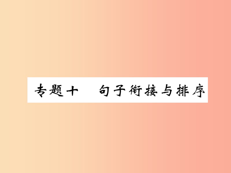 （百色专版）2019届中考语文总复习 专题10 句子衔接与排序课件.ppt_第1页