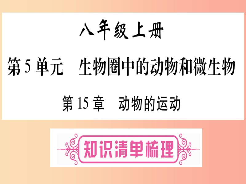 （贵港地区）2019年中考生物总复习 八上 第5单元 第15章 动物的运动课件.ppt_第1页