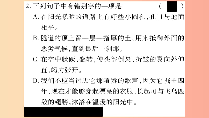 2019年八年级语文上册第5单元19蝉习题课件新人教版.ppt_第3页