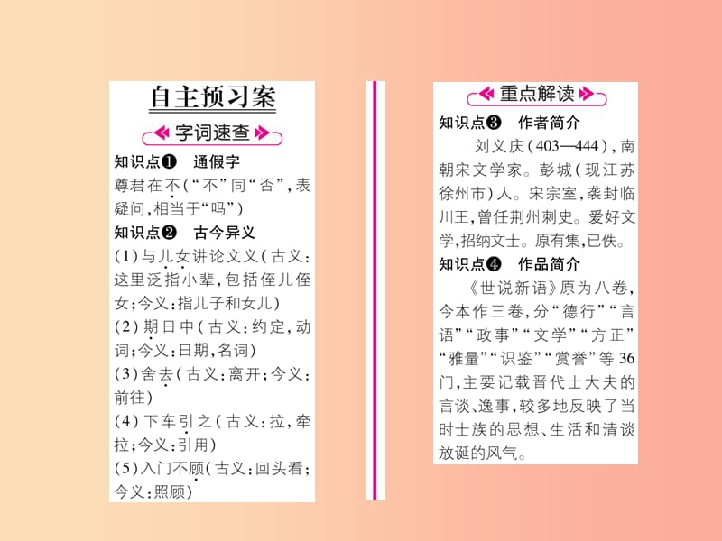 2019年七年级语文上册 第二单元 8《世说新语》二则（古文今译）习题课件 新人教版.ppt_第2页