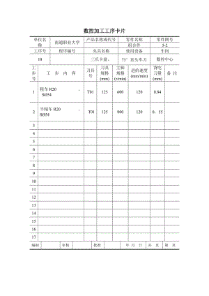 數(shù)控加工工序卡片組合