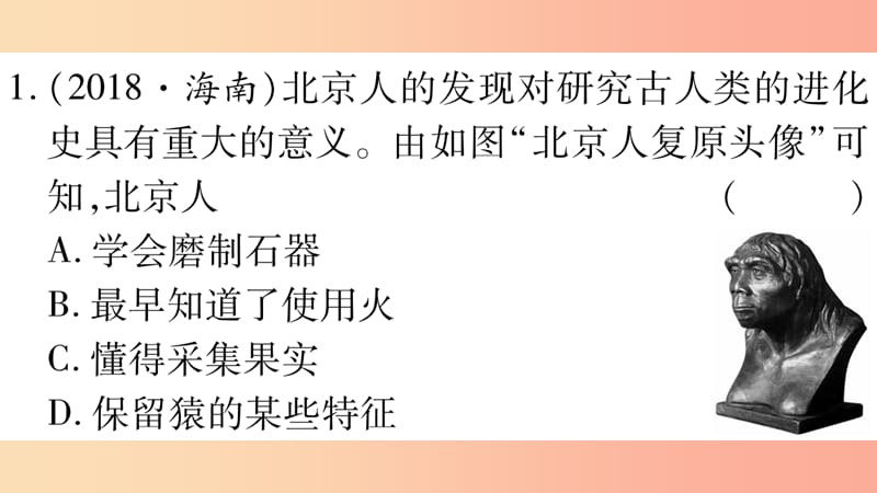 重庆市2019年中考历史复习第一篇教材系统复习1中国古代史第一学习主题史前时期和夏商周时期习题课件.ppt_第3页