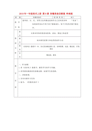 2019年一年級美術(shù)上冊 第8課 快餐美食店教案 嶺南版.doc