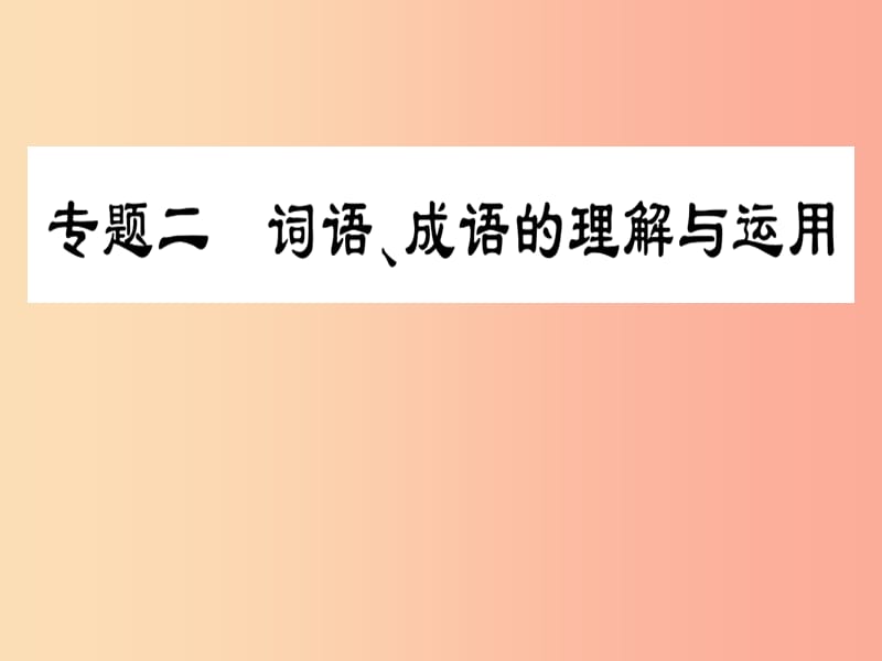 2019届中考语文复习 第一部分 语文知识及运用 专题二 词语、成语的理解与运用课件.ppt_第1页