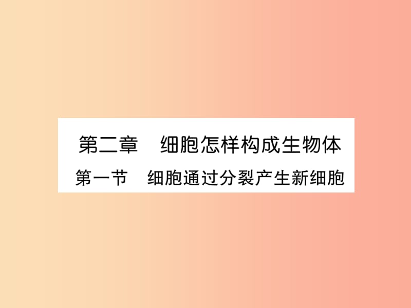 2019年七年级生物上册 2.2.1 细胞通过分裂产生新细胞习题课件 新人教版.ppt_第1页