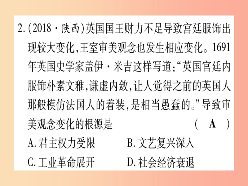 2019中考历史总复习 第一篇 考点系统复习 板块五 世界近代史 主题二 资本主义制度的初步确立（精练）课件.ppt_第3页