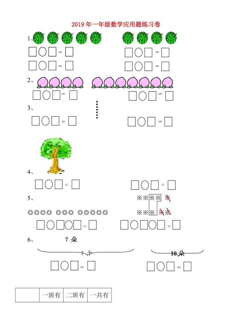 2019年一年级数学应用题练习卷.doc_第1页