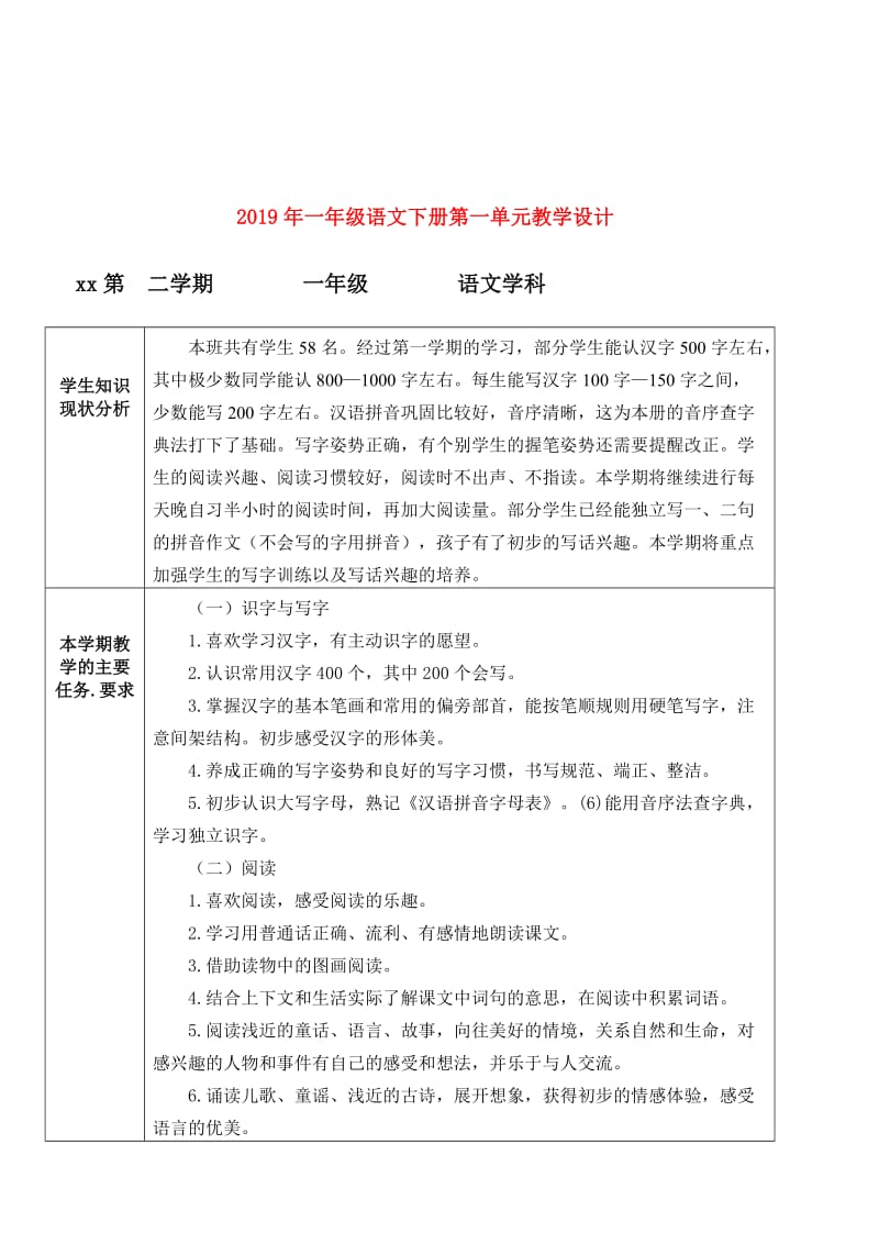 2019年一年级语文下册第一单元教学设计.doc_第1页