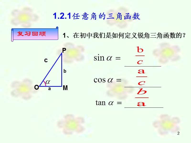 数学1.2.1任意角的三角函数人教A版必修4ppt课件_第2页