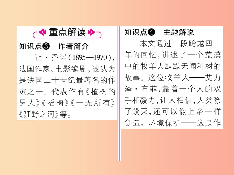 安徽专版2019年七年级语文上册第四单元13植树的牧羊人作业课件新人教版.ppt_第3页