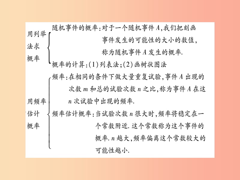 2019秋九年级数学上册 第25章 随机事件的概率单元小结与复习课件（新版）华东师大版.ppt_第3页