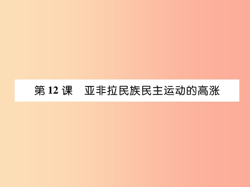 九年级历史下册 第3单元 第一次世界大战和战后初期的世界 第12课 亚非拉民族民主运动的高涨自主学习.ppt_第1页