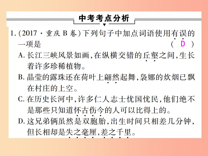 2019届中考语文复习第一部分语文知识及运用专题二词语成语的理解与运用课件.ppt_第2页