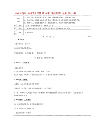 2019年(春)二年級語文下冊 第13課《激光的話》教案 語文S版.doc