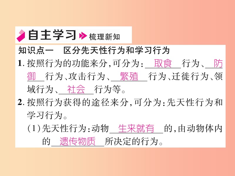 2019年八年级生物上册5.2.2先天性行为和学习行为作业课件 新人教版.ppt_第2页