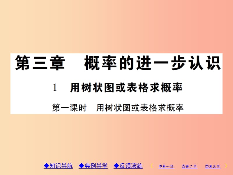 九年级数学上册 3《概率的进一步认识》1 用树状图或表格求概率 第1课时 用树状图或表格求概率习题 北师大版.ppt_第1页