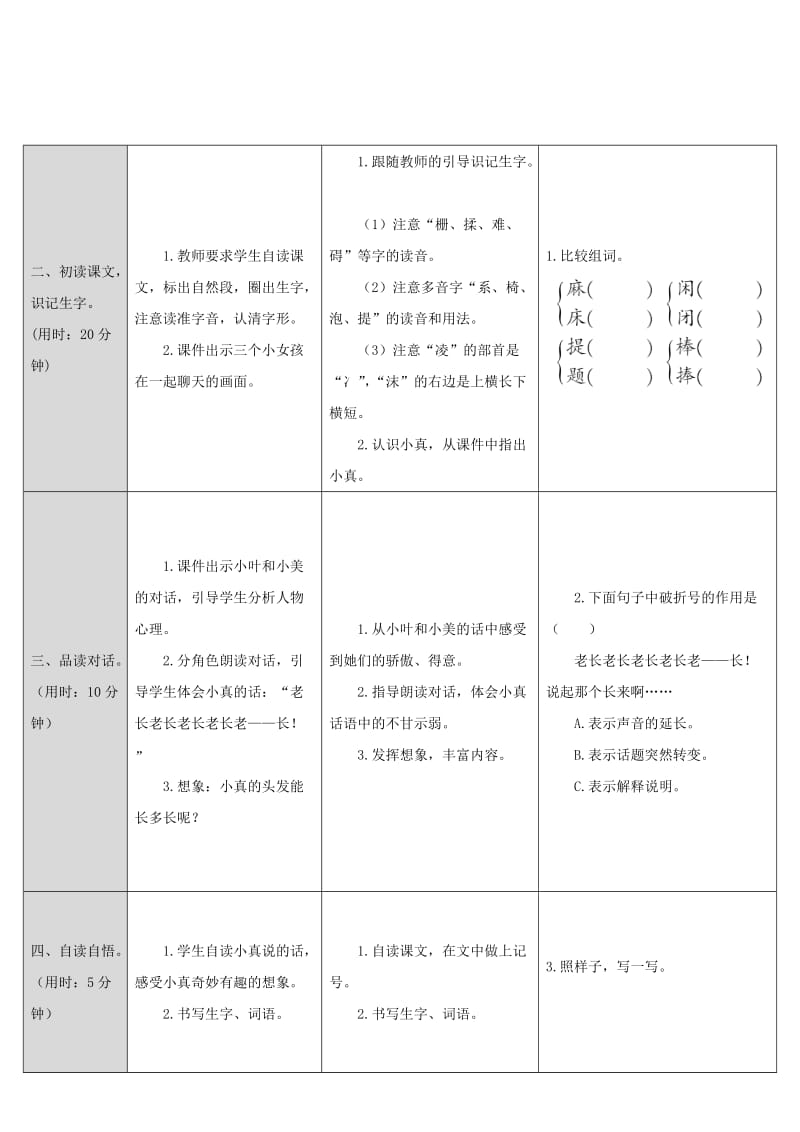 2019三年级语文下册 第五单元 16 小真的长头发教案2 新人教版.doc_第2页