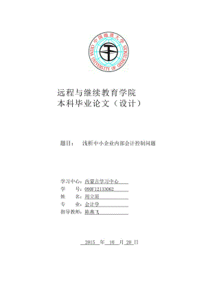 淺析中小企業(yè)內部會計控制問題