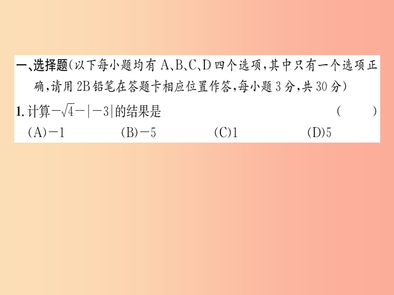 （贵阳专版）2019届中考数学总复习 毕业生学业（升学）考试模拟试题卷（2）课件.ppt_第2页