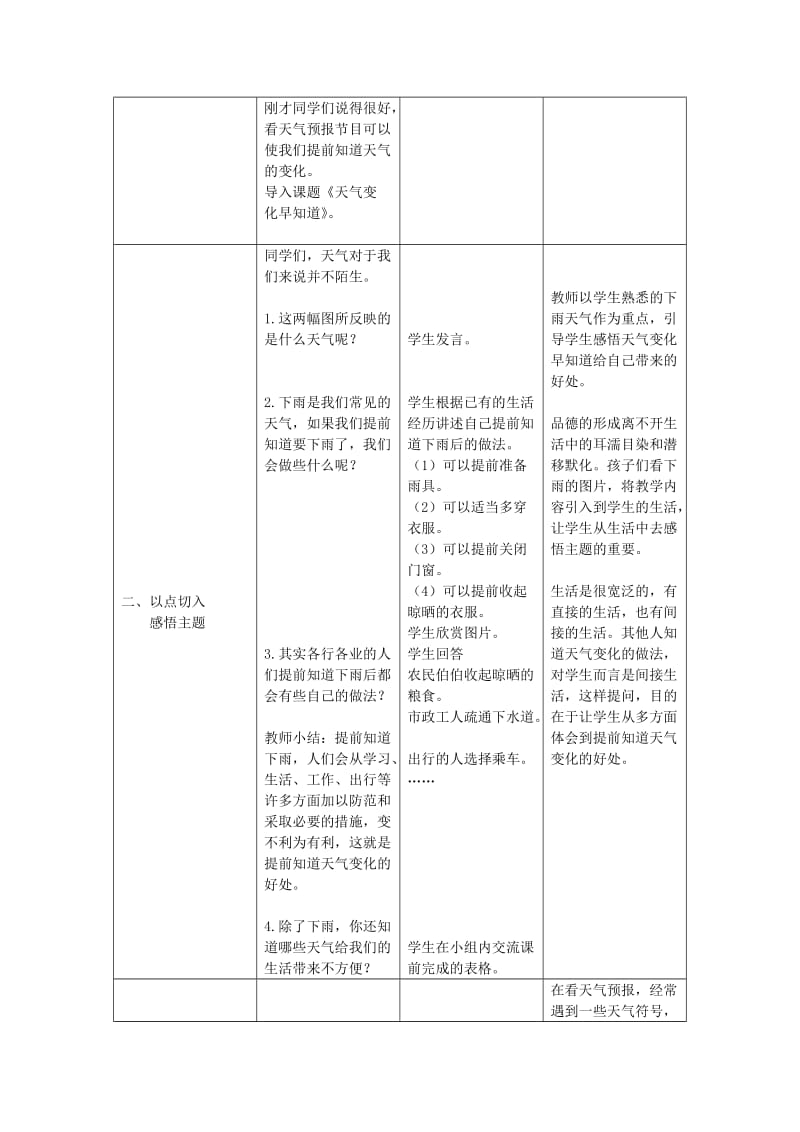 2019年(春)二年级品生下册《天气变化早知道》教案2 冀教版.doc_第2页